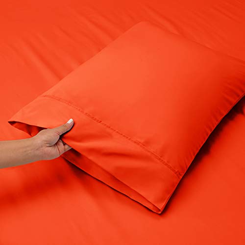 Image of Hearth & Harbor Extra Deep Pocket Bed Sheet Set - 3 Piece Hotel Luxury Sheets Fits Up to 24 inch Thick Mattress - Twin - Orange
