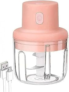 First Dream Portable USB Rechargeable Electric Chopper for Fruit, Vegetable, Onion, Garlic - Food Cutter, Speedy Chopper, Mini Slicer, Food Processor (250 ml) - Pink, 45 Watts