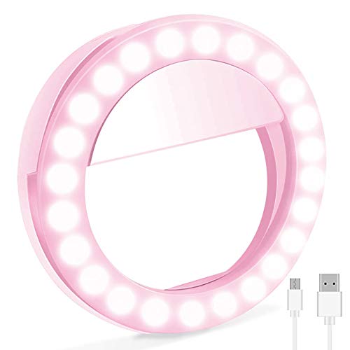 UMsky Selfie Ring Light,Universal Phone Selfie Ring Light,Portable LED Selfie Light Ring Lights for Android/iPhone, LED Ring Light, Rechargeable Brightness Portable Selfie Light Ring (Pink)