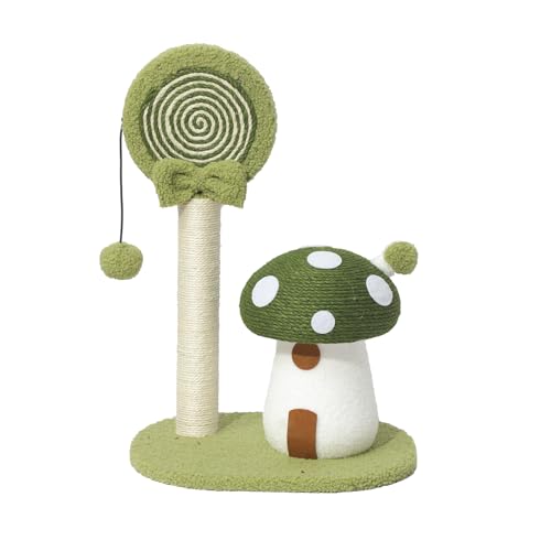 Doggie&Kittie Cat Scratching Post Cute Kitten Scratching Board Kitty Toys Mushroom Lollipop Cat Scratcher Furniture Cat Climber Climbing Tower for Indoor Cats Sisal Material (Green)