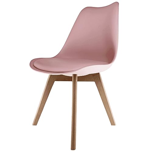 Fusion Living Soho Blush Chaise De Salle à Manger en Plastique Rose avec Pieds Carrés en Bois Clair - Ensemble De 6