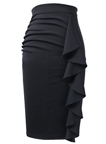 VFSHOW Women Elegant Ruched Ruffle Slit Work Business Party Pencil Skirt3