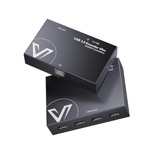 AV Access USB Extender Power Over Cable Cat5e/6/6a/7 up to 196ft/60m, 4 Ports USB 2.0 Extender Over Ethernet, Plug and Play, Supports All Operating System(Power on TX Side)