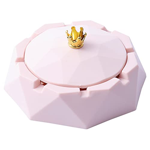 SpirWoRchlan Plastic Ashtray with Lids, Windproof, Cigarette-Ashtray for Indoor or Outdoor Use, Ash Holder for Smokers, Desktop Smoking-Ash Tray for Home Office Decoration Pink