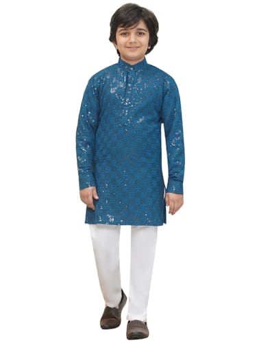 Image of AJ DEZINES Kids Kurta Pajama Set For Boys | Embroidery Chikankari Kurta Set | Traditional & Festive Outfit | Cotton Stylish Boys Kurta Pyjama | Perfect For Festivals Wedding & Family Function