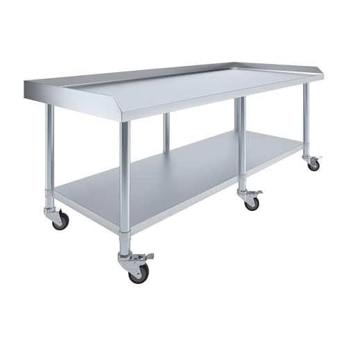 Image of AmGood Stainless Steel Equipment Stand with Undershelf + Casters, Heavy Duty, Commercial Grade, NSF Certified (30 inch Width x 72 inch Length + Casters)