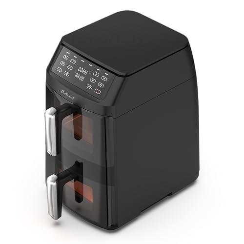 Bolkani Doppelkammer Heißluftfritteuse, 2500W Vertikale Double Stack Airfryer 2 Kammern mit Sichtfenster, Platzsparendes...