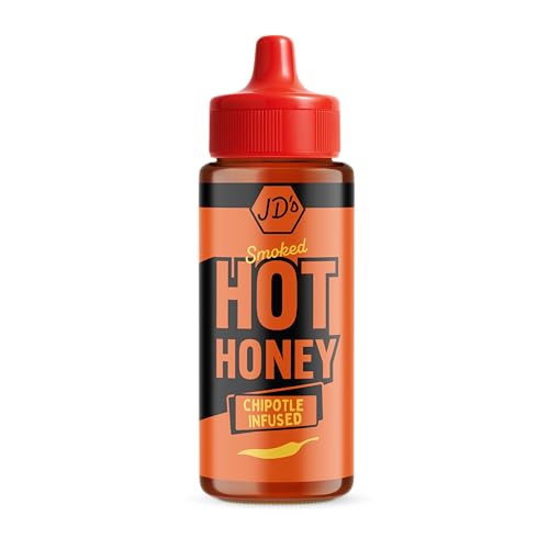 JD's Smoked Hot Honey | Chipotle Infused Honey with whole Chilli Flakes | Perfect for Tacos, Nachos, Burgers and more | 1 x 260g