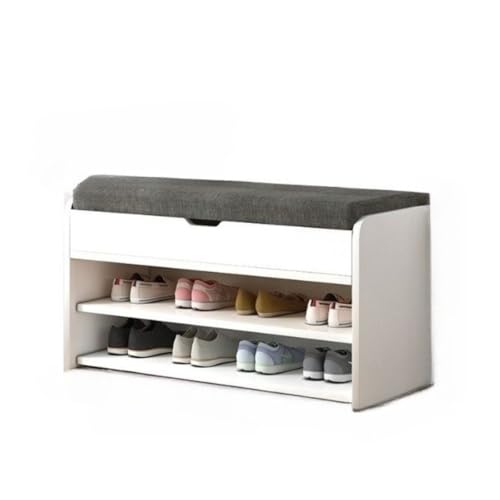 wyazziv シューズラックは玄関ベンチとしても使える2段3段式の靴収納棚でクッション付き靴交換スツール機能を備えています 幅60cm80cmから選べる耐荷重150kgの省スペース設計で簡単組み立て可能な玄関収納家具です (【フリップカバー】ウォームホワ