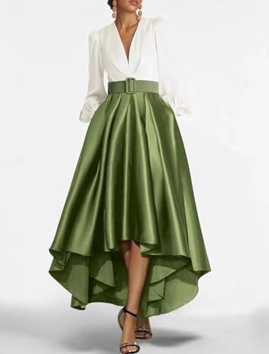 High Low Prom Dresses for Women Long Sleeve Elegant Evening Gowns Satin A Line V Neck Wedding Guest Dress3