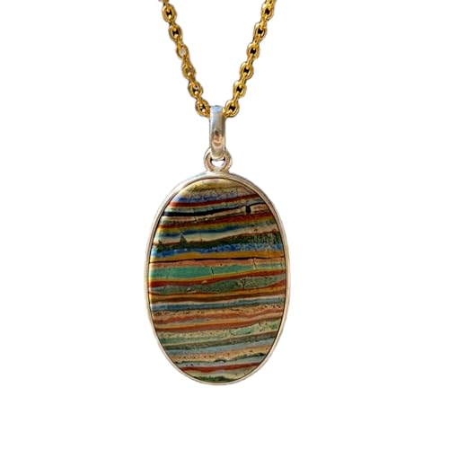 Collier jaspe arc-en-ciel pendentif ovale argent 925 fait main
