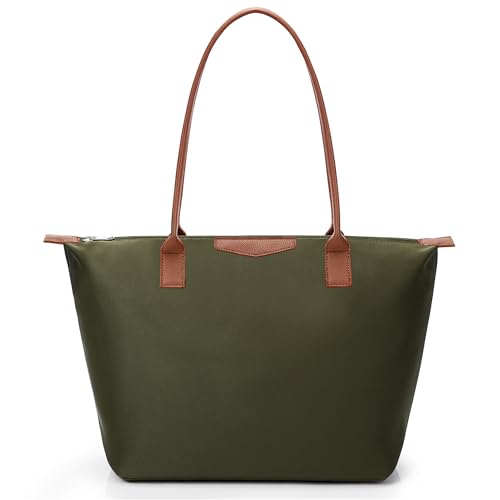 Image of Tote Bag for Women, Casual Hobo Bag Vegan Leather Top-Handle Purse Foldable Shoulder Nylon Zipper Handbag