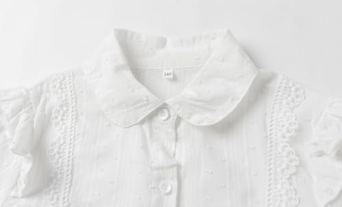 Image of LittleSpring Girls Button Down Shirt for Kids Peter Pan Collar Ruffle Blouse