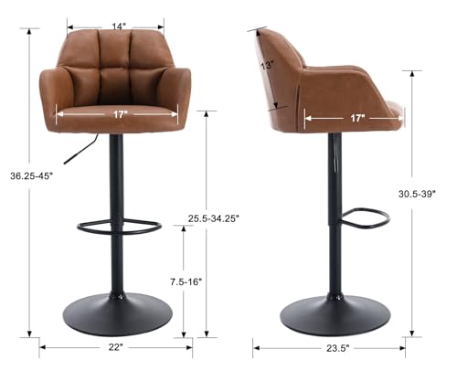 HNY Butaco Ajustable para Barra, Set de 4, Marrón | Cuero Sintético, Giratorio, Con Respaldo y Brazos, Moderno Tapizado, Para Isla de Cocina/Bar/Comedor miniatura 2