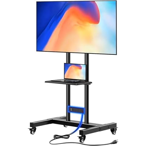 Greenstell Mobile TV Stand with Power Outlet and Height Adjustment Cover