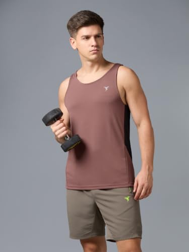 Image of TECHNOSPORT Men's Solid Slim Fit Scoop Neck Sports Innerwear Vest with TECHNOCOOL+ Quick Dry Anti Odour Anti Microbial 2 Way Stretch Soft & Smooth Activewear
