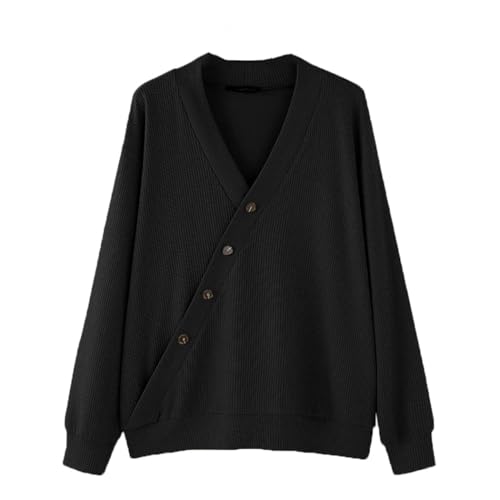 Men's Textured V-Neck Sweater Slim Fit Long Sleeve Knit Top Diagonal Pattern Casual Pullover