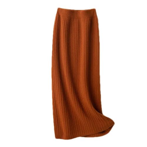 Hgvcfcv 100% Cachemira Falda Mujer Otoño e Invierno Longitud Media A-Line Fondo Cintura Cadera Alto Split Lana Punto, caramelo, 36