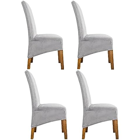 ANMINY Velvet Plush XL Dining Chair Covers, Removable Washable Stretch Chair Slipcovers, Thick Furniture Protector, Wedding Banquet Home Decor,Light Grey,4pcs Cover