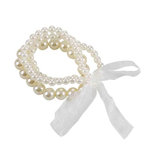 Lote de 20 Elegantes Pulseras Triples de Perlas con Lazo, Brillantes y Colgante. Bisutería. Joyas. Recuerdos y Complementos. Regalos Originales.Detalles de Bodas, Comuniones, Bautizos, Cumpleaños. CC.