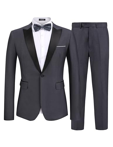 COOFANDY Men's Wedding Suits 2 Piece Tuxedo Jacket One Button Peak Lapel Suit Jacket Dress Pants for Dinner,Prom,Party