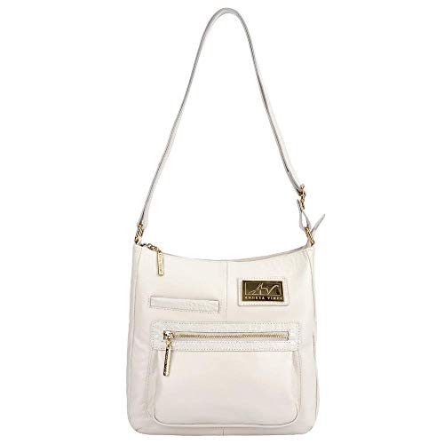 Bolsa tiracolo grande em couro Denise - Marfim
