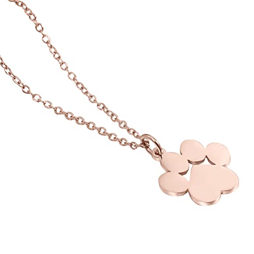 Dainty Pendant Chain Necklace For Women Creative Personality Simple Pet Titanium Steel Short Cat Dog Necklace For Women Footprint Pendant Footprint Necklace Choker- Girl Necklace (Rose Gold, One Size) #TOP25