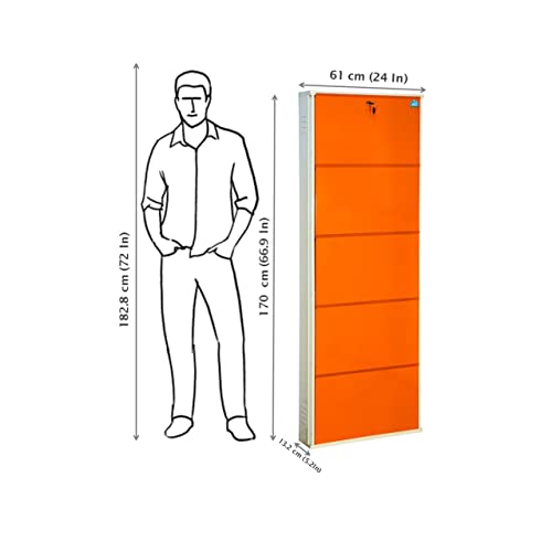 Image of DELITE KOM 24 Inch Wide, 5 Shelf Metal Shoe Rack Wall Mounted for Home with Central Lock Holds Upto 15 Shoes or 25 Slippers Pair | 1 Year Warranty | (67 x 24 x 5 Inch, Ivory Orange) DIY Space Saving