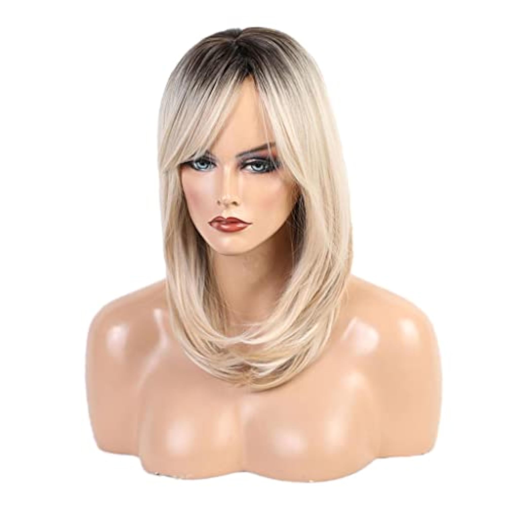 18 Inch Medium Straight Wigs with Bangs for Cosplay