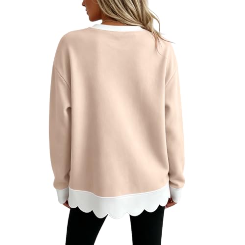 Lightweight Sweatshirts for Women Cotton Scalloped Hem Cozy Pullover Tops - image 7