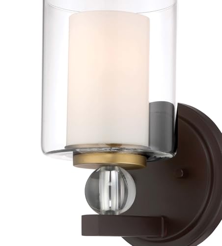 Image of Minka Lavery 3071-416 Studio 5 Vanity Bath Light, 1-Light, 100 Total Watts, 6-in H x 9.75-in W, Painted Bronze with Natural Brushed Brass