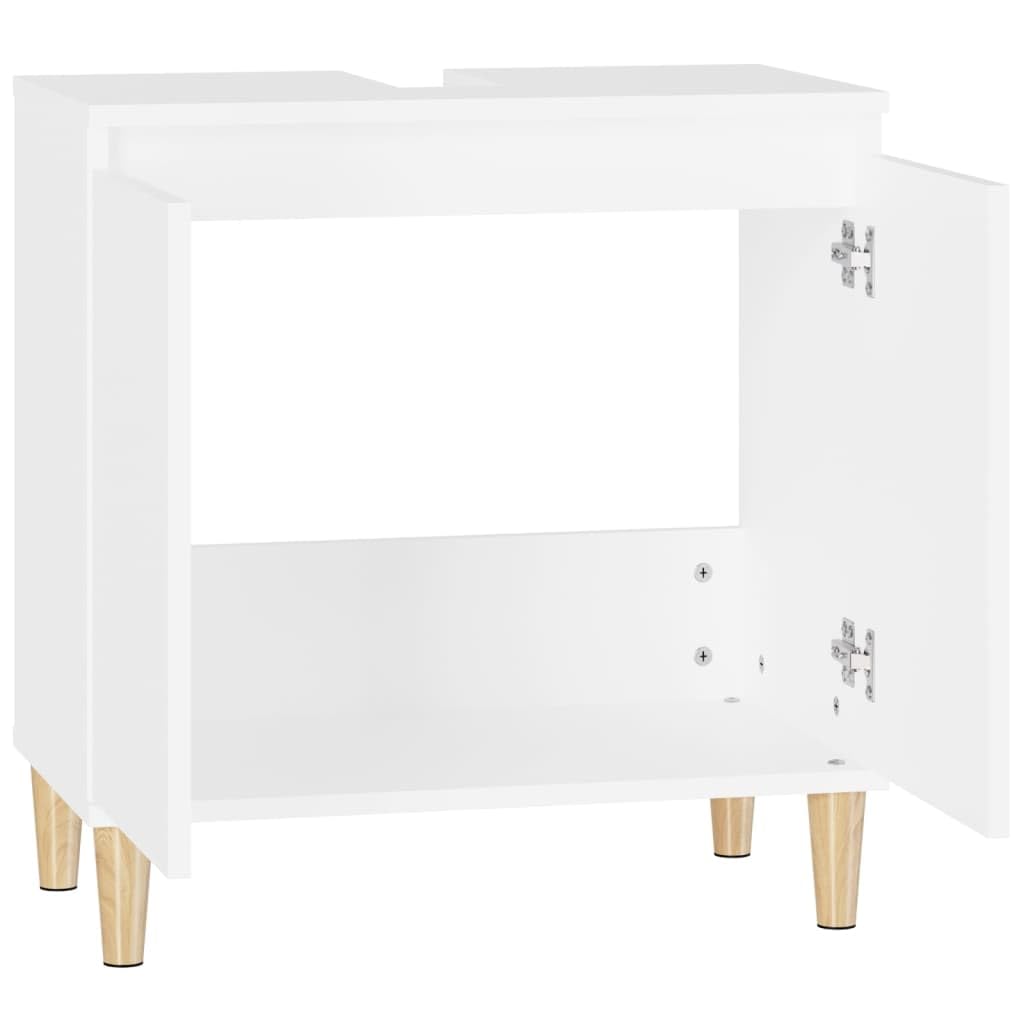 Waschbeckenunterschrank Weiß 58x33x60 cm aus Holzwerkstoff mit Türen Stauraum für Bad Waschplatz Möbelkonsole, unterstützt mit Wandhalterung, ohne Waschbecken