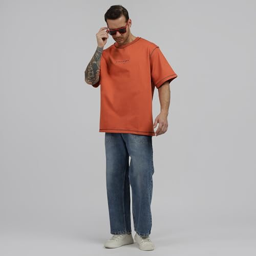 Image of BE SAVAGE 240 GSM Ultra Premium Heavyweight Oversized T Shirt for Men with Embroidered Savage in Front Drop Shoulder T Shirts for Men Embroidery T Shirt