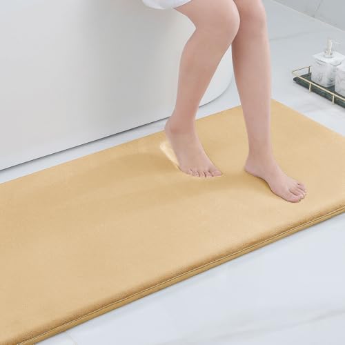 Image of Smiry Memory Foam Bathroom Rugs Mat, Bath Shower Mats Machine Wash Dry, Non Slip Absorbent Bath Rug for Tub, Shower and Bath Room, 24 inch x 47 inch,Beige