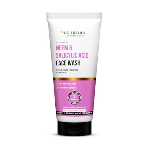 Dr. Sheth's Neem & 2% Salicylic Acid Face Wash | For Oily & Acne Prone Skin | With 1% Zinc PCA, Vitamin E, C & B5 | Deeply Cleanses | Exfoliates Skin | Prevents Acne | For Men & Women | 100ml