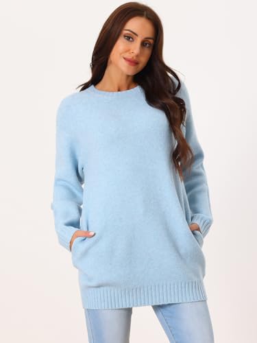 Image of Seta T Women's Sweaters Long Sleeve Crewneck Cozy Oversized Sweater Loose Fit Tunic Tops with Pockets