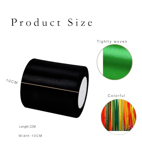Wide Black Ribbon 100mm Satin Ribbons for Gift Wrapping,22m 3.9Inch Cake Ribbon Silk Thick Ribbons Black for Crafting,Halloween Party,Xmas,Wedding Car,Hair Bows,Bouquets,Cake Decoration - Image 2