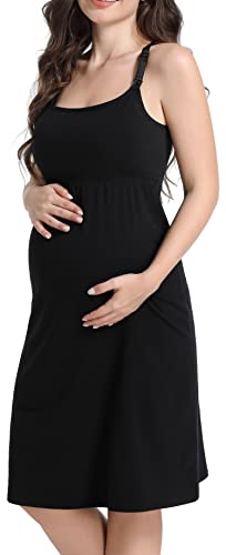Womens Maternity Nursing Tank Tops With Shelf Bra Breastfeeding Cami Nightgown (Large, E-Black+Army Green (Tank Dress)) #TOP5