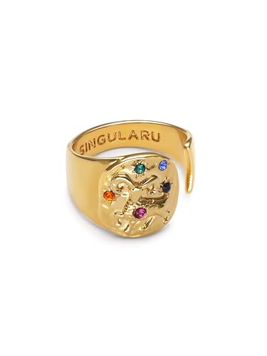 SINGULARU - Anillo Organic Colors Zodiaco Aries. Latón con Baño en Oro de 18 Kt y Circonita. Joyas Para Mujer.