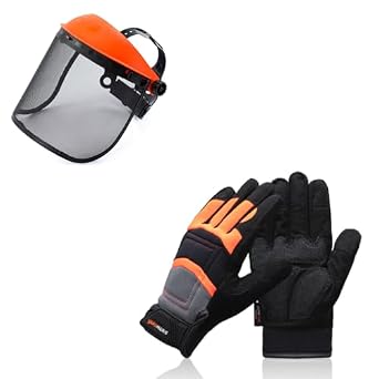 Chainsaw Faceshield & Chainsaw Gloves, Safety Face Mask, Mesh Safety Helmet, Touchscreen Chainsaw Work Gloves, 12-Layer Protection on Left Hand Back, All Purpose