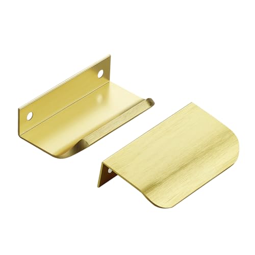 Image of Ravinte Hardware Gold Cabinet Handles Finger Edge Pulls 3 Inch CC 12 Pack | Low-Profile Finger Grip, Cabinet Door Edge Mount, Smooth Handle Shape, 5.9 Inch (150mm), For Drawers, Cupboards, Kitchen