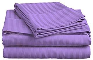 LUXURIOUS BEDDING UK Double Size 800 Thread Count New Soft Egyptian Cotton 11" Inch Deep Pocket Six (6) Piece Bed Sheet Set(1 PC Fitted,1 PC Flat,4 PC Pillow Cases) Lilac Striped