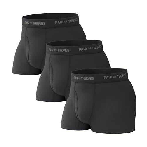 Pair of Thieves Men Super Fit Trunks | Underwear for Men | 3 Pack | Breathable Mesh Polyester Spandex Blend | Moisture Wicking for Workouts Work and Daily Comfort | Everyday Secure Fit Trunks Black
