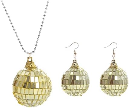 Shining Disco Ball Dangle Earrings Necklace Set 60'S 70'S Silver Gold Mirror Disco Ball Drop Earrings Necklace Classic Dance Party jewelry for Women Girls Halloween Costume Accessories image 4