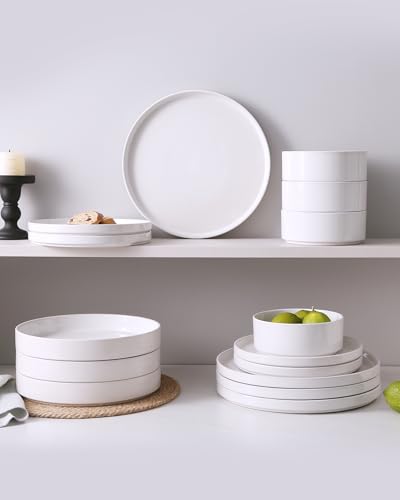 Image of Famiware Nebula Plates and Bowls Set, 12 Pieces Dinnerware Sets, Dishes Set for 4, White with Colorful Speckles