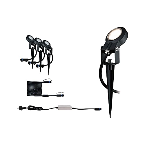 Paulmann 93696 Plug & Shine Erdspieß Sting A++ - Gartenspots Basisset mit 3000 K Warmweiß - Außenbeleuchtung IP67 Wasserdicht 3x6 Watt dimmbar