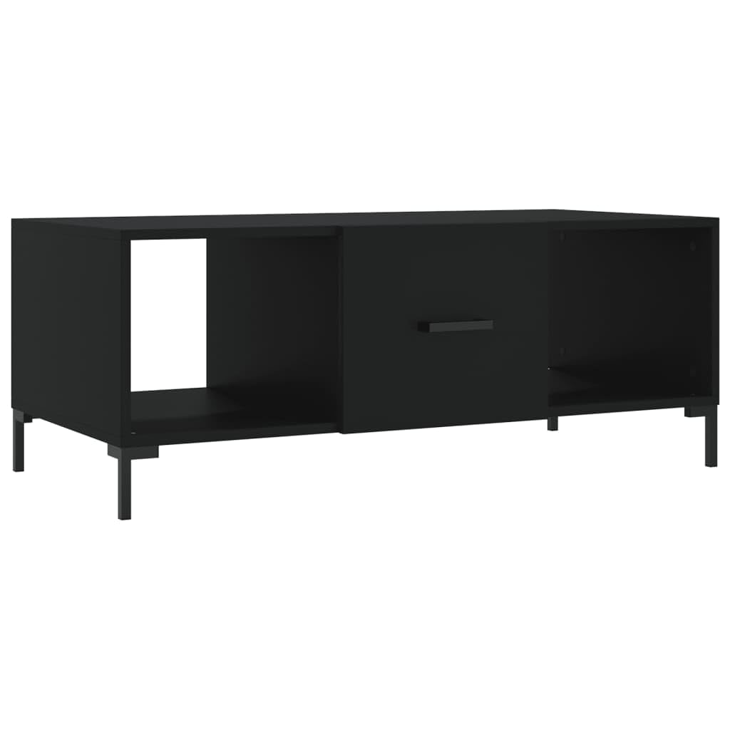Table basse noire en bois 102 cm avec 3 compartiments et pieds en fer