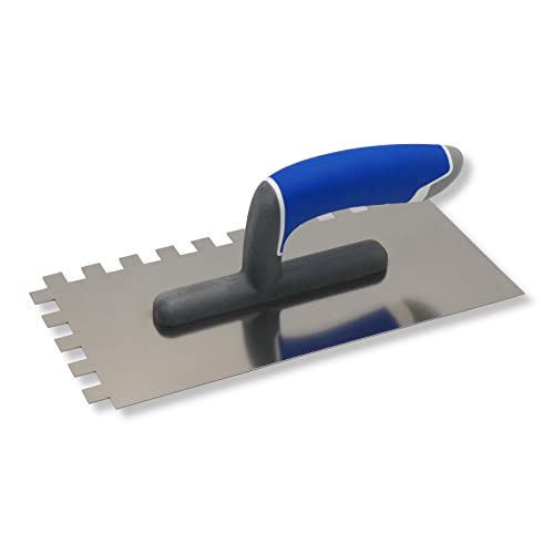 DEWEPRO® Truelle crantée - platoir dentelle - Truelle lisseuse crantée - Acier Inoxydable 270 x 130 mm - Denture : 12x12 mm - Manche de Haute Qualité à 3 Composants