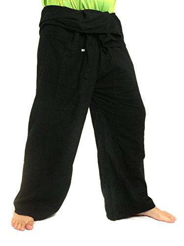 jing shop Men's Thai Fisherman Pants Extra Long Cotton Solid Color with One Side Pocket2