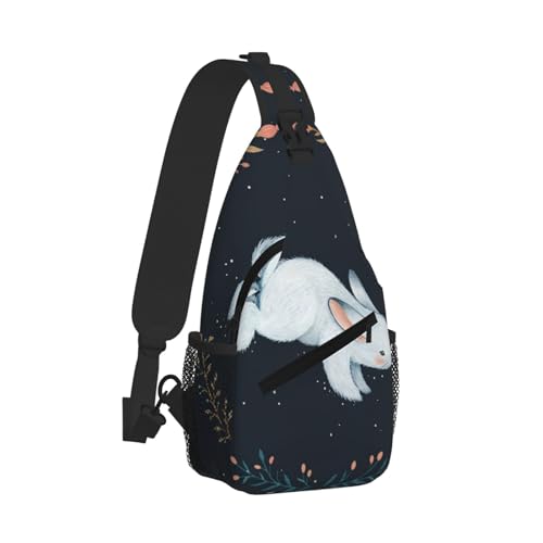 Cross Chest Bag Diagonally-Cute White Rabbit Print Durable Hiking Daypacks With Large Capacity For Women Men2